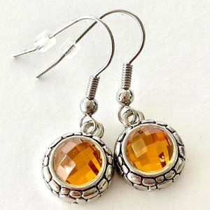Orange Topaz Earrings Celtic Boho Bohemian Dangle Cubic Zirconia Silver Plated